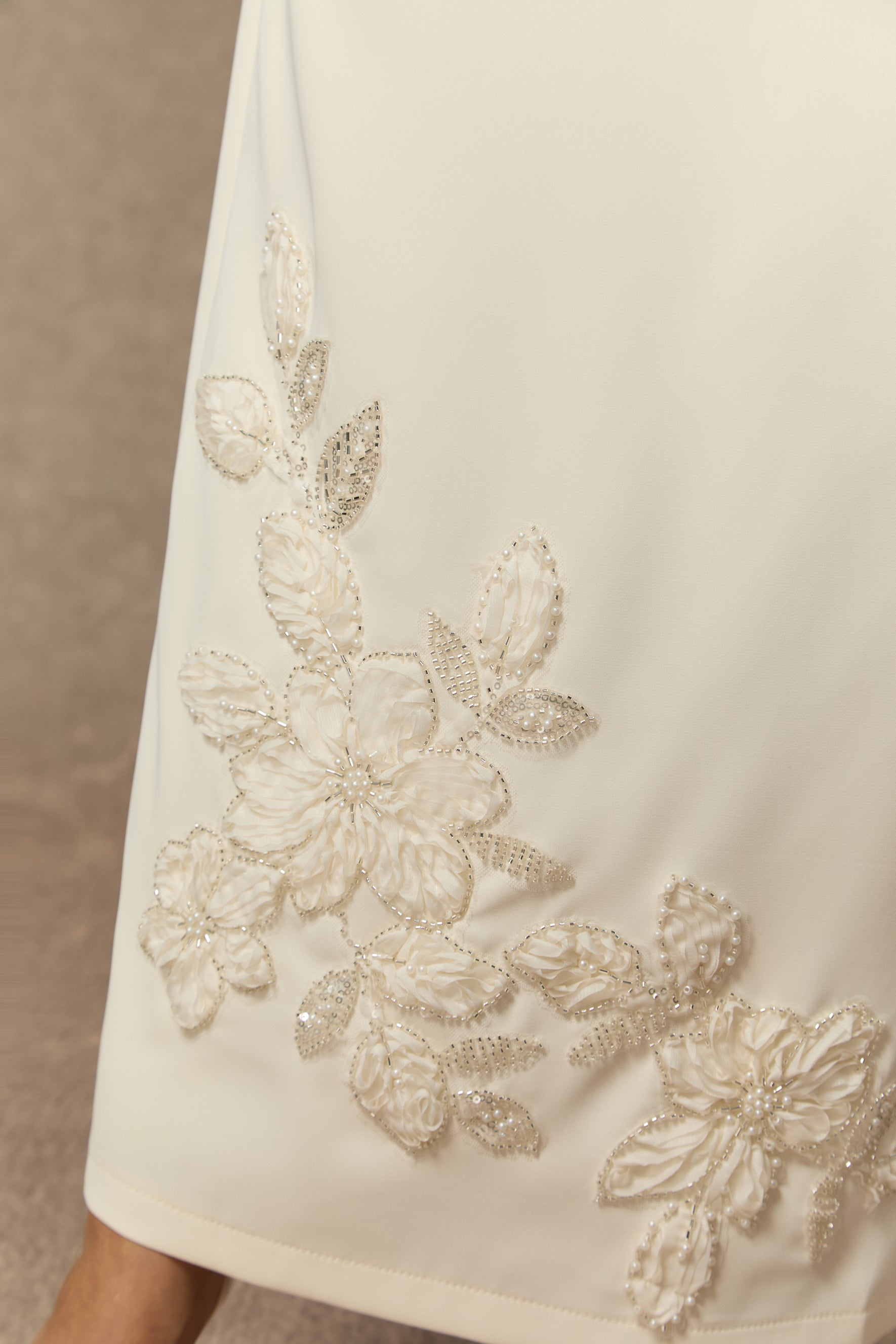 Dressed To Dazzle White Floral Embroidery Pleated Sleeve Skirt Set