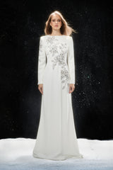 Remarkable Entrance White Floral Embroidered Long Sleeve Maxi Dress