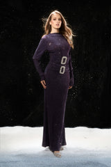 Chic Nightfall Purple Crystal Buckle Maxi Dress