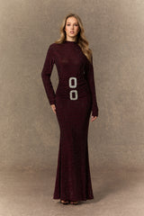 Forever Sensational Burgundy Crystal Buckle Maxi Dress