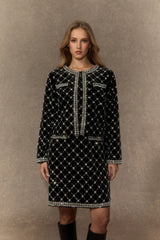 Graceful Finesse Black Beaded Embellished Grid Jacket