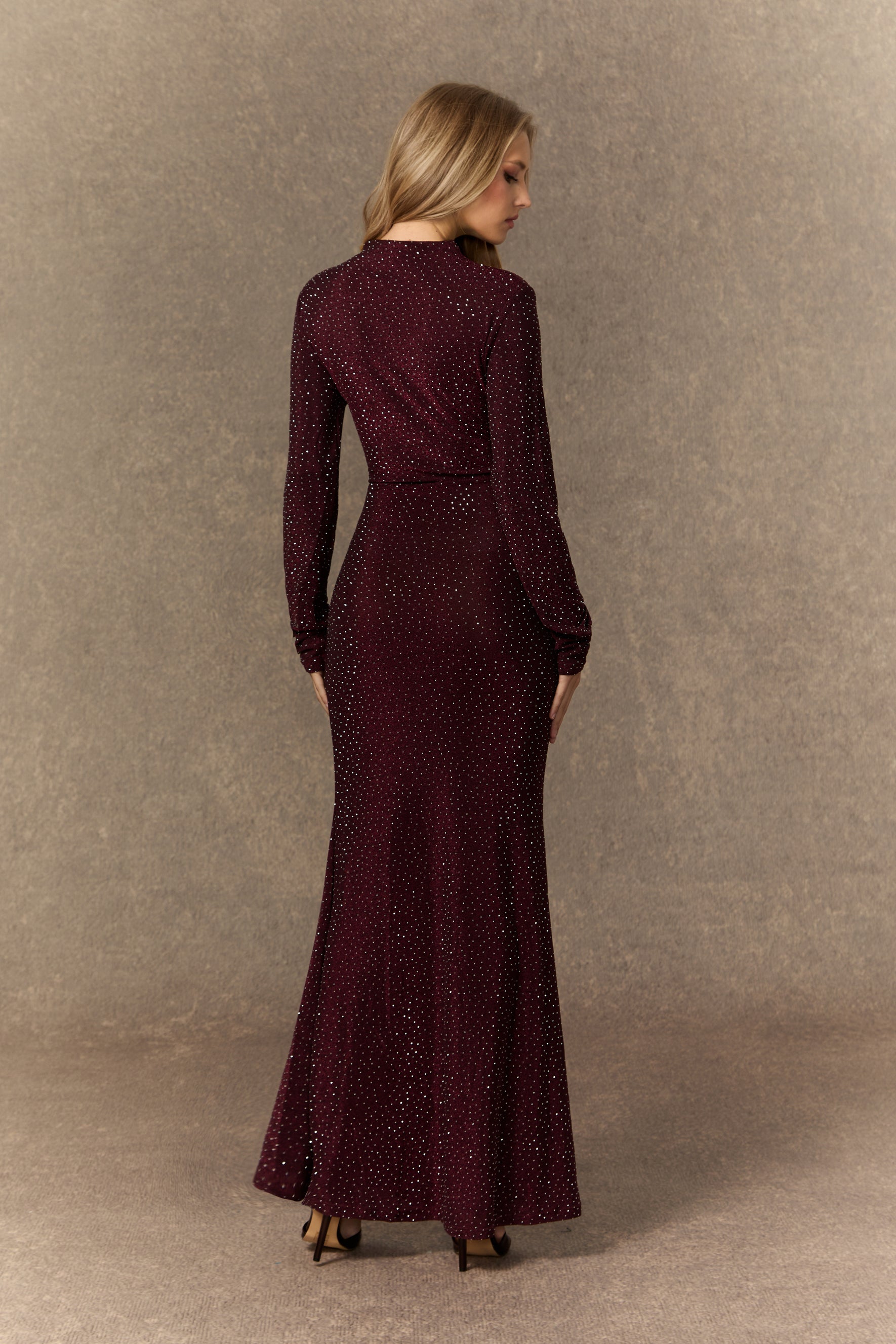 Forever Sensational Burgundy Crystal Buckle Maxi Dress