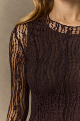 Momentous Moments Brown Sheer Lace Pleated Maxi Dress