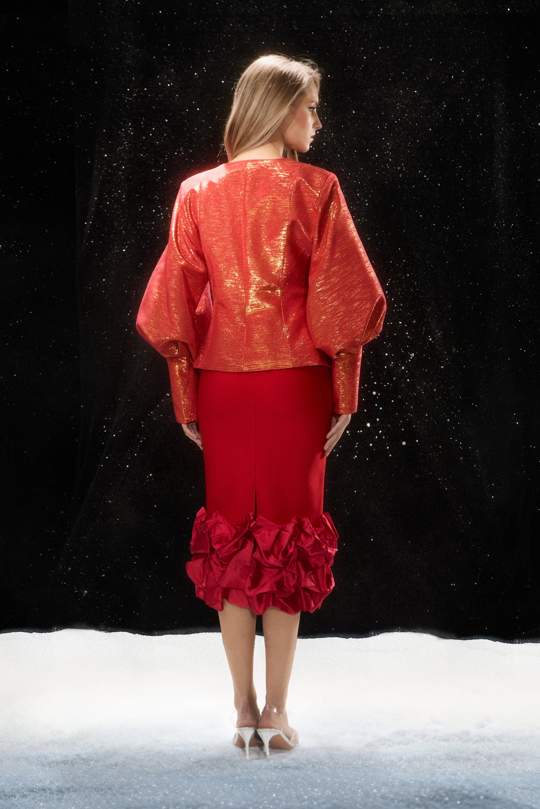 Love Emotions Red Puff Sleeve Embellished Button Jacket