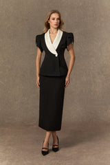 Simply Beloved Black Color Block Top & Pencil Skirt Set
