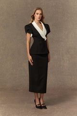 Simply Beloved Black Color Block Top & Pencil Skirt Set