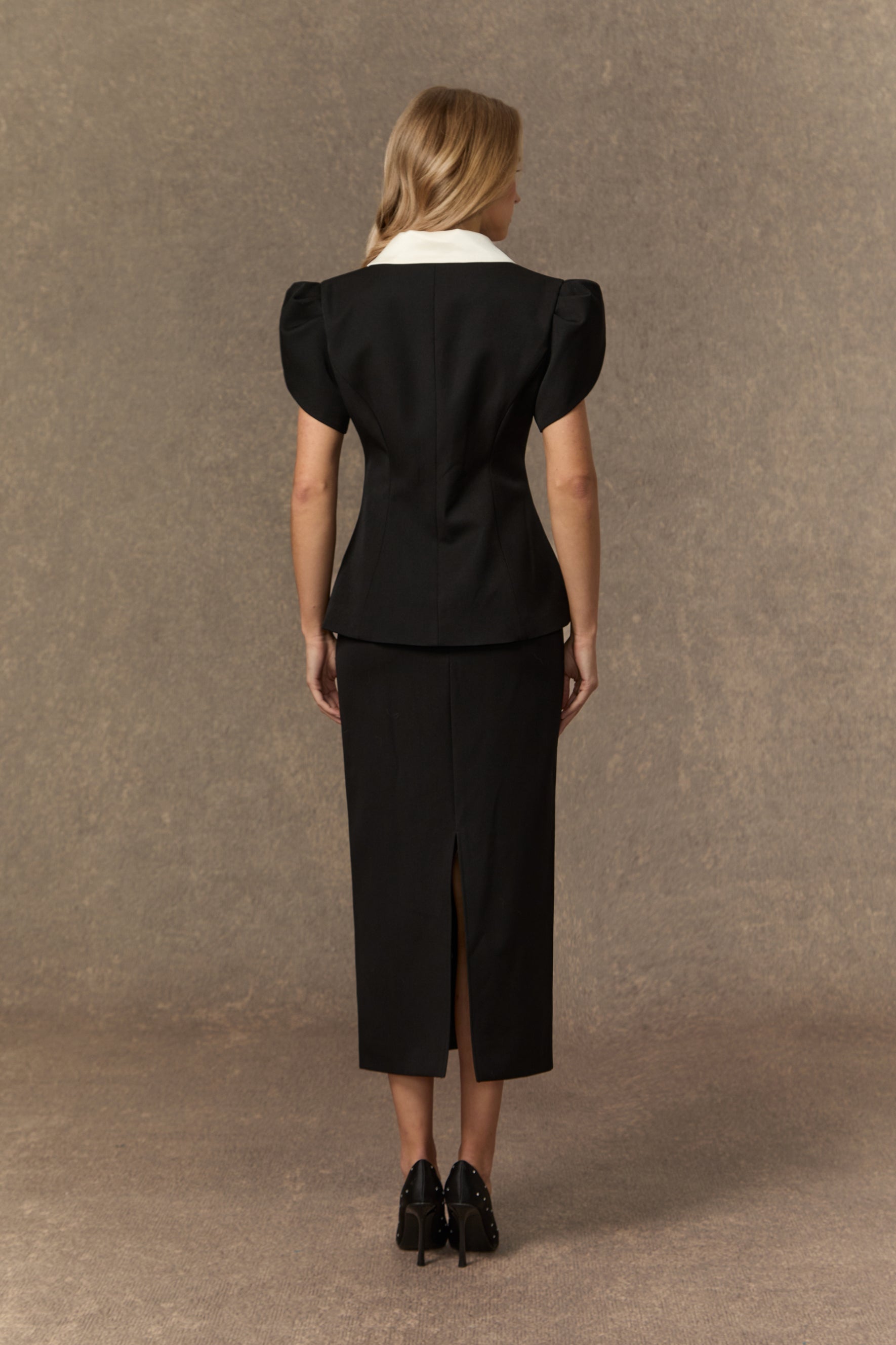 Simply Beloved Black Color Block Top & Pencil Skirt Set