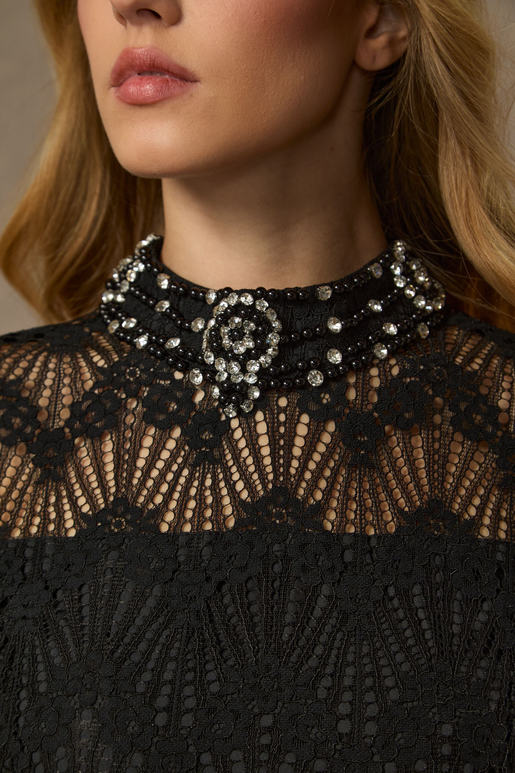 A Love Thing Black Beaded Lace Top & Mermaid Skirt Set