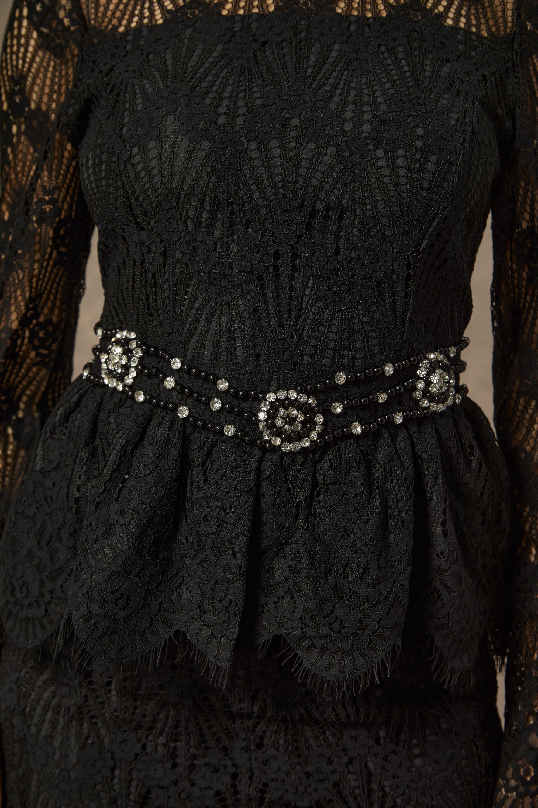 A Love Thing Black Beaded Lace Top & Mermaid Skirt Set