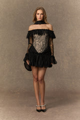 Instant Attraction Black Off Shoulder Lace Corset Mini Dress