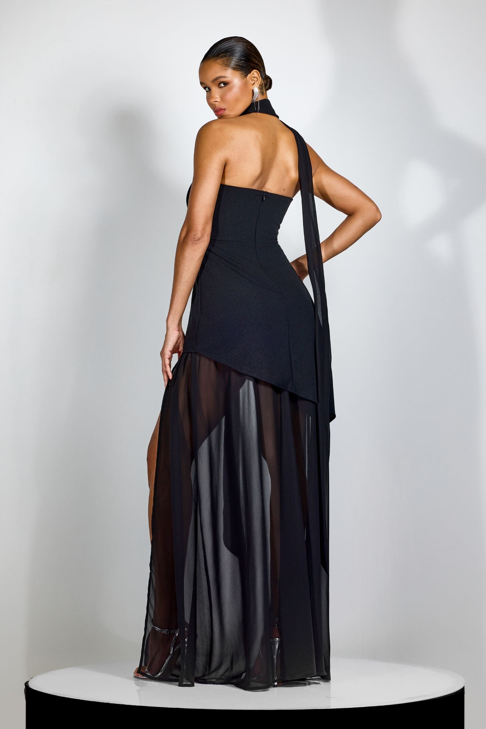 Florence Asymmetrical Chiffon Maxi Dress with Scarf