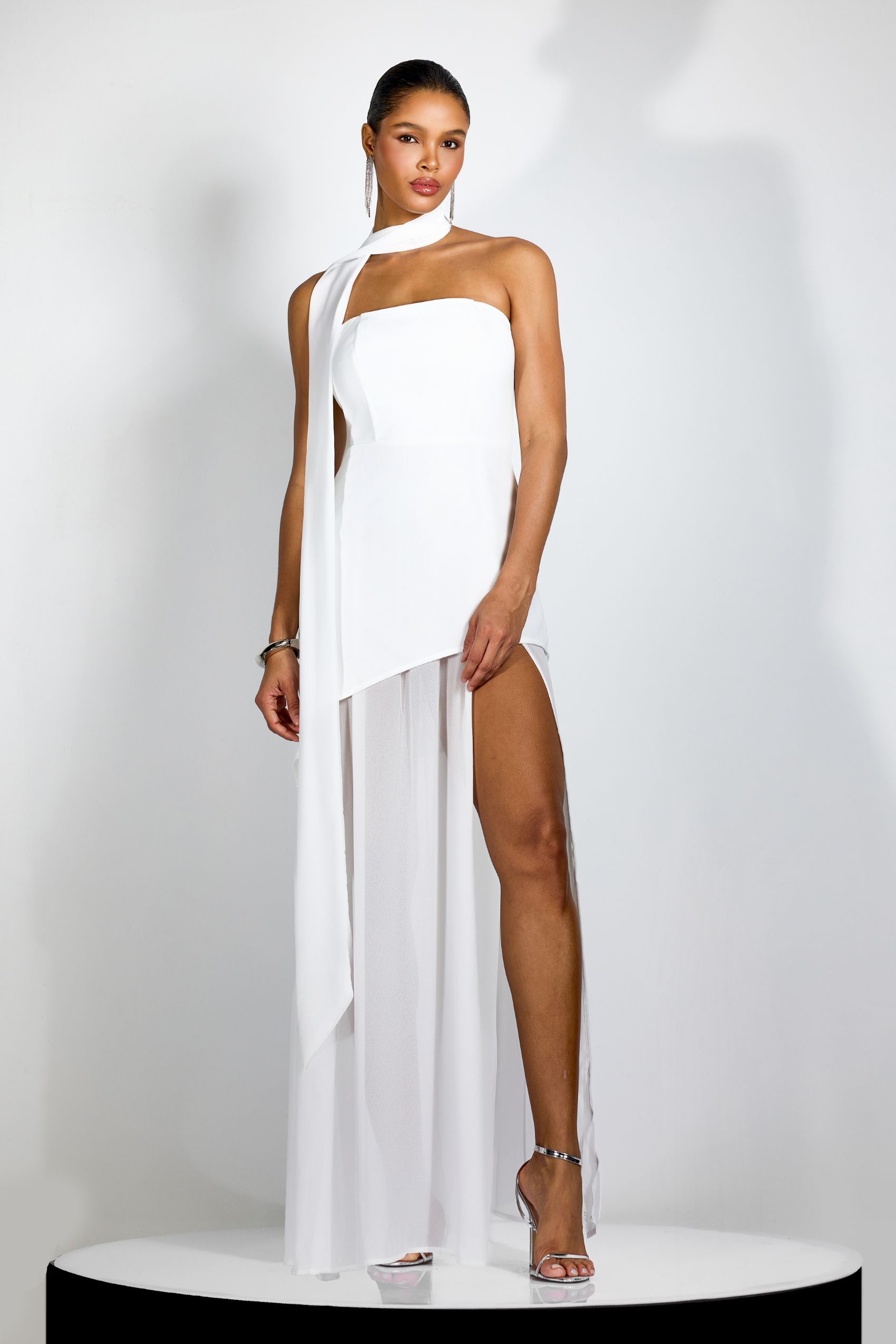 Florence Asymmetrical Chiffon Maxi Dress with Scarf