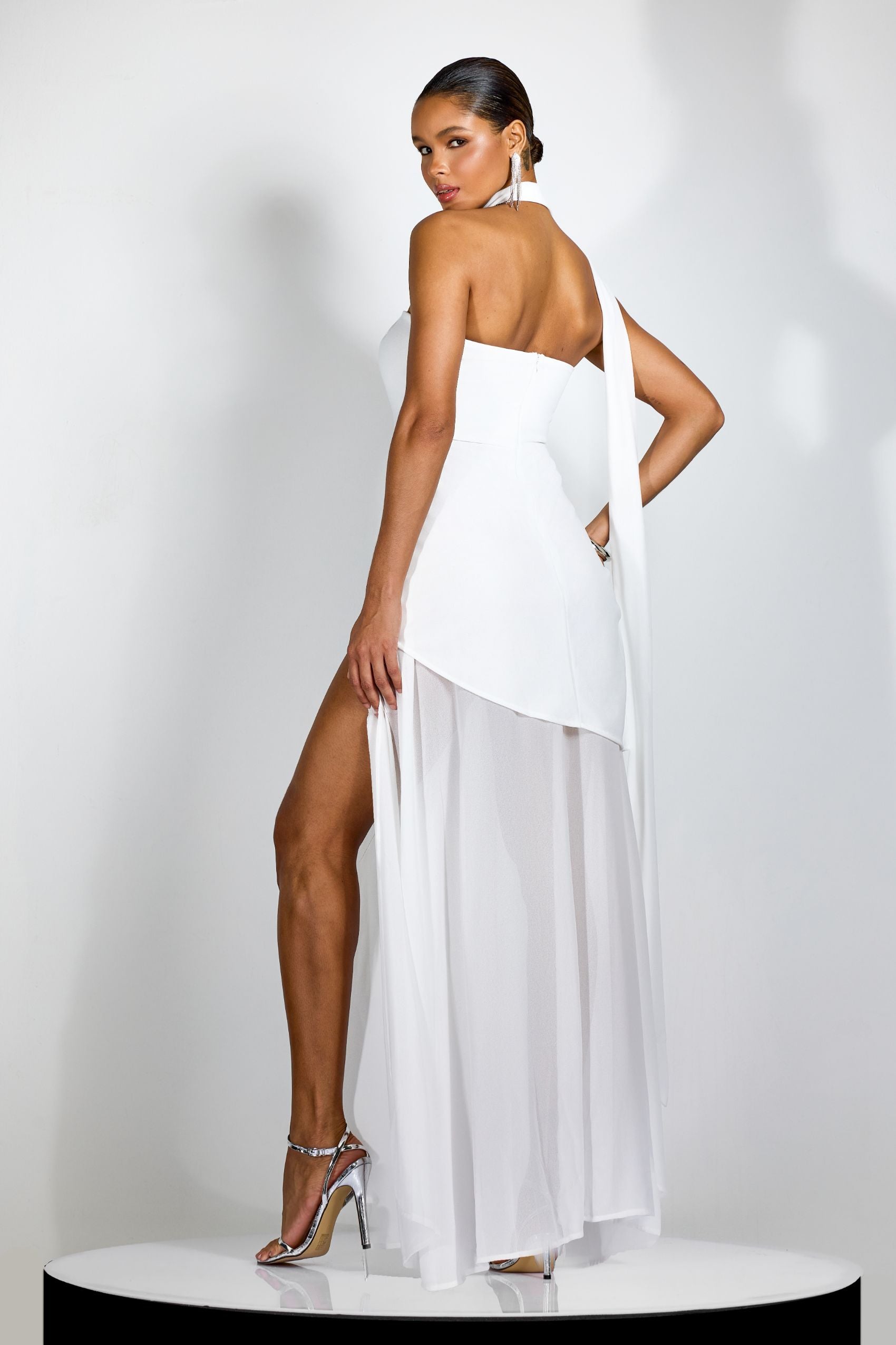 Florence Asymmetrical Chiffon Maxi Dress with Scarf
