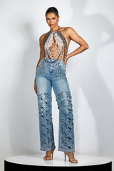 Janice Beaded Draped Chain Halter Top