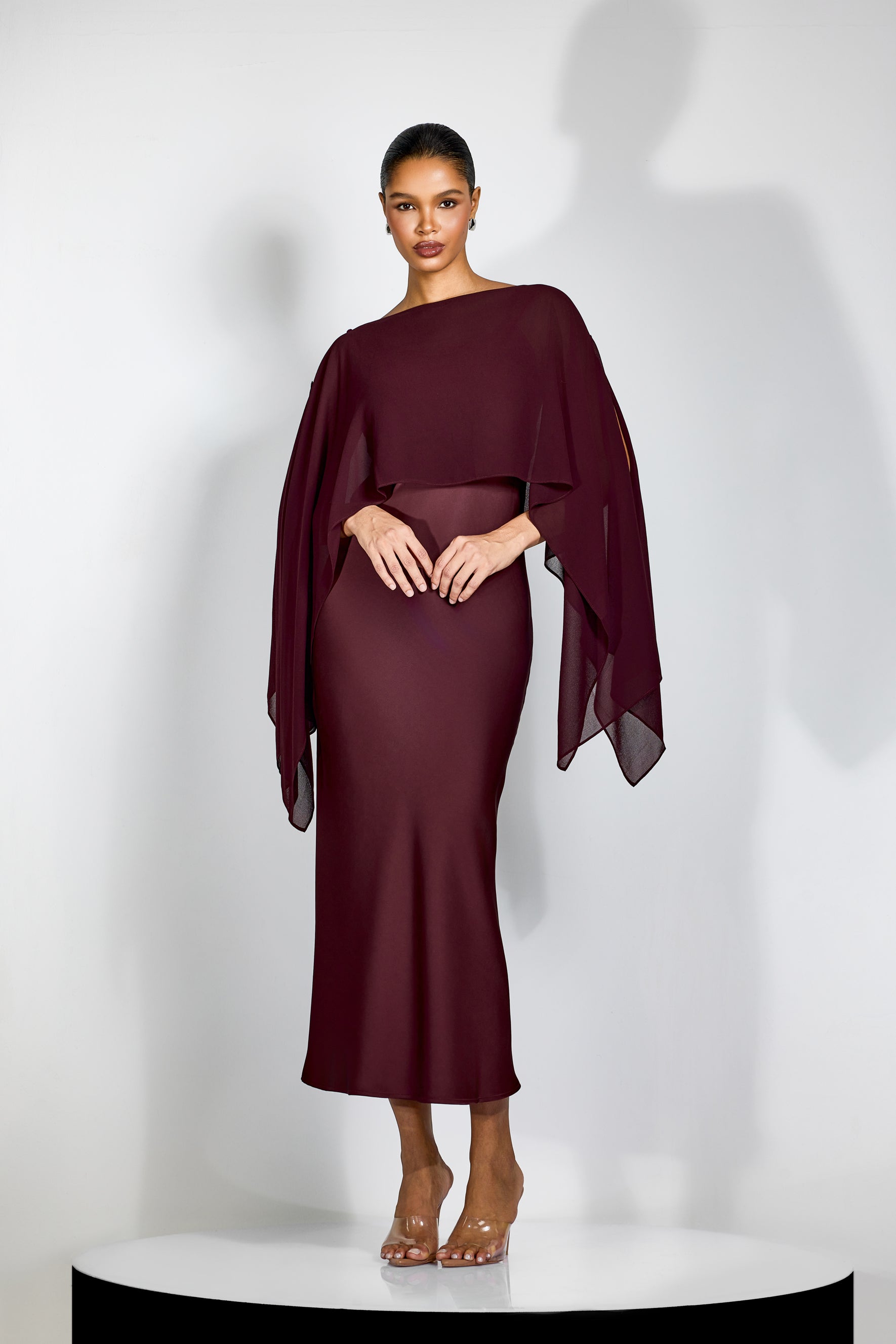 Elena Spaghetti Strap Maxi Dress With Cape Blouse