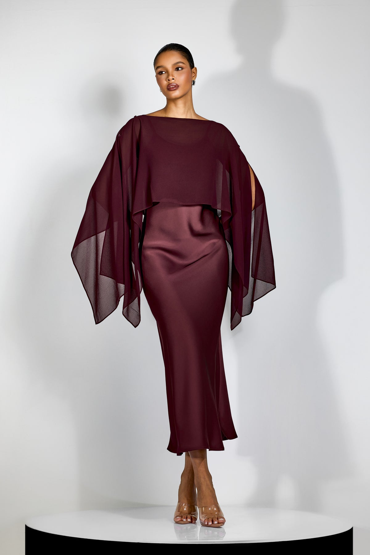 Elena Spaghetti Strap Maxi Dress With Cape Blouse