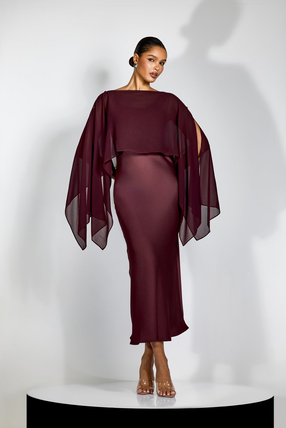 Elena Spaghetti Strap Maxi Dress With Cape Blouse