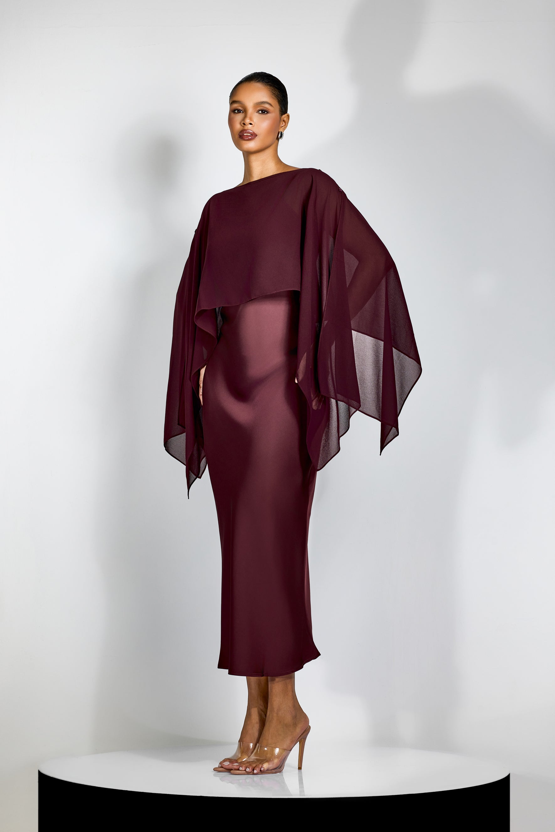 Elena Spaghetti Strap Maxi Dress With Cape Blouse