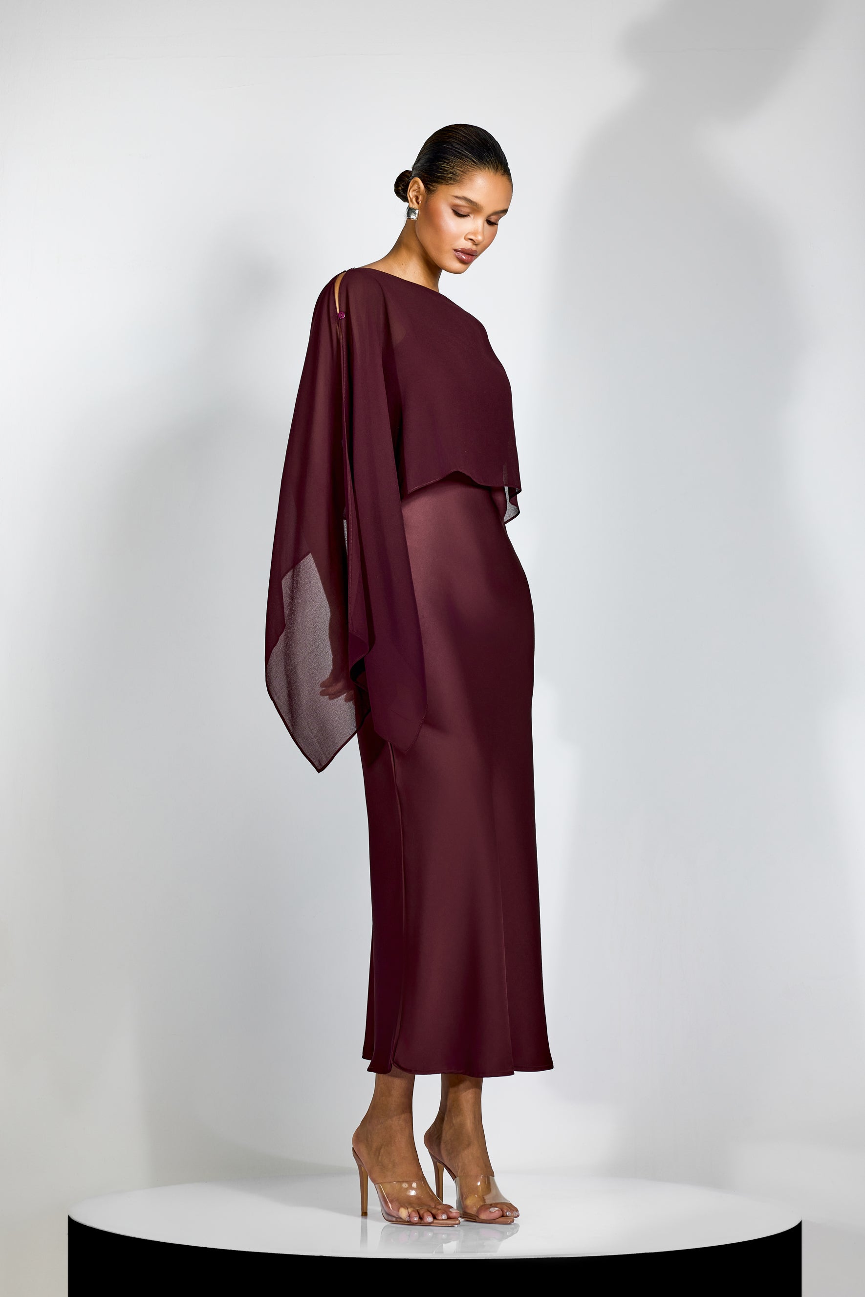 Elena Spaghetti Strap Maxi Dress With Cape Blouse