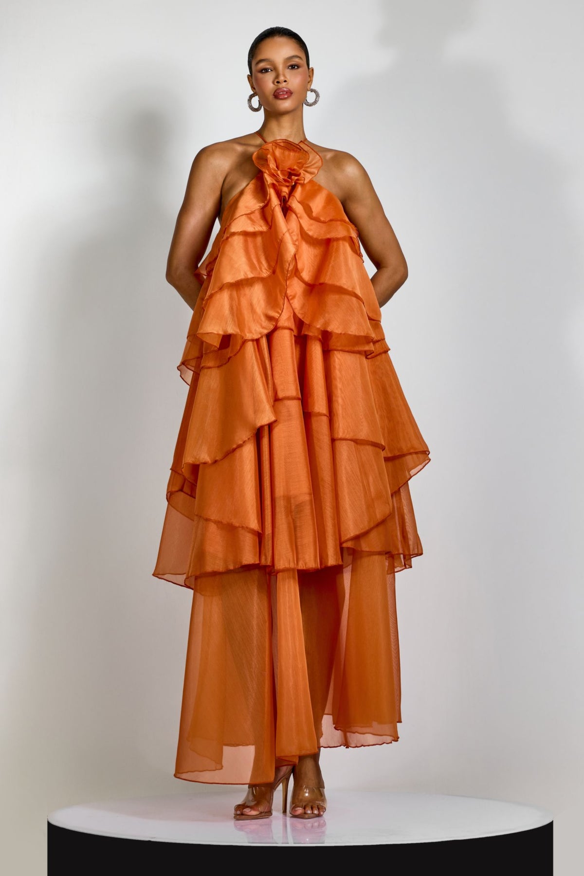 Sibley Halterneck Tiered Ruffle Maxi Dress