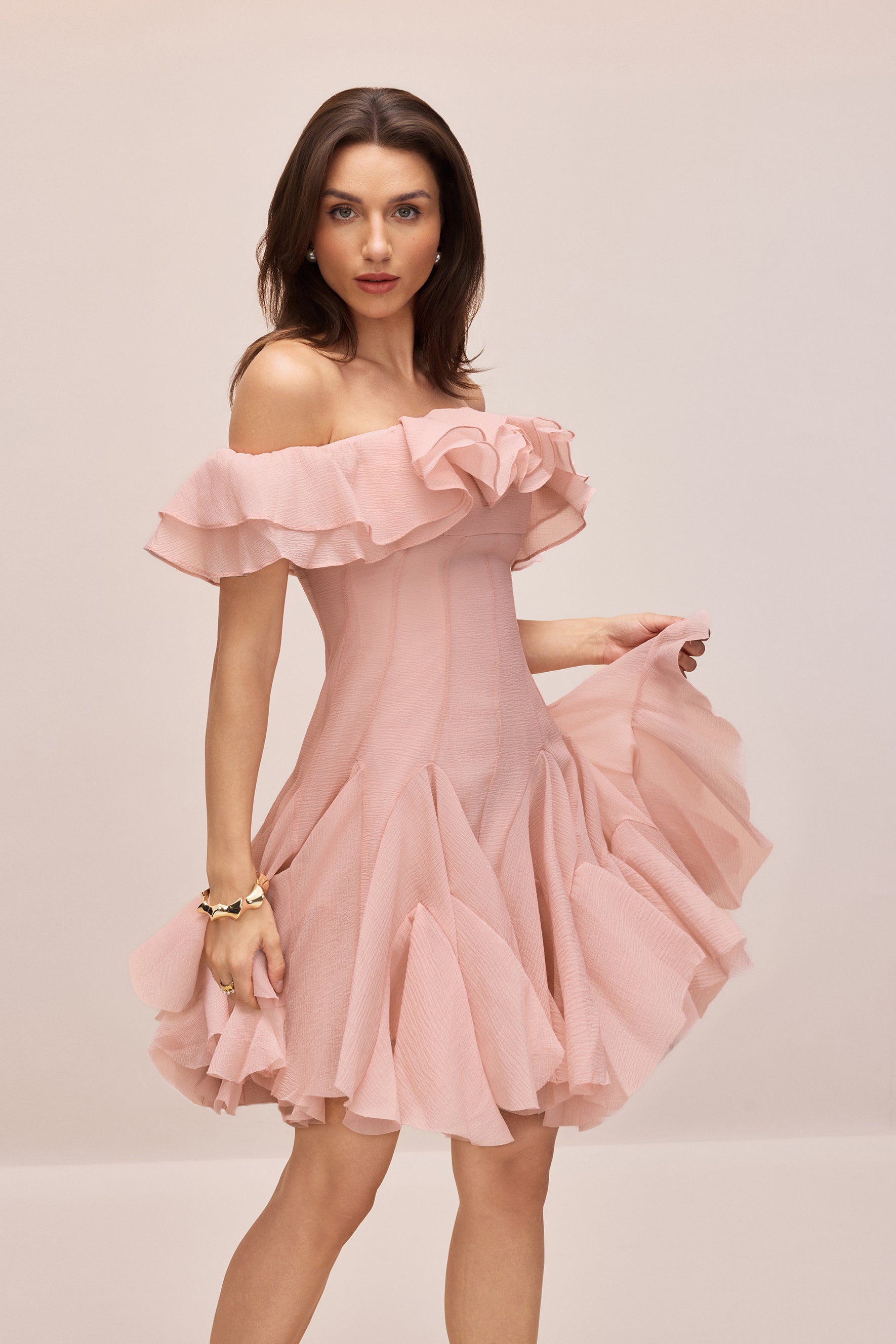 Vita Off Shoulder Ruffle Mini Dress