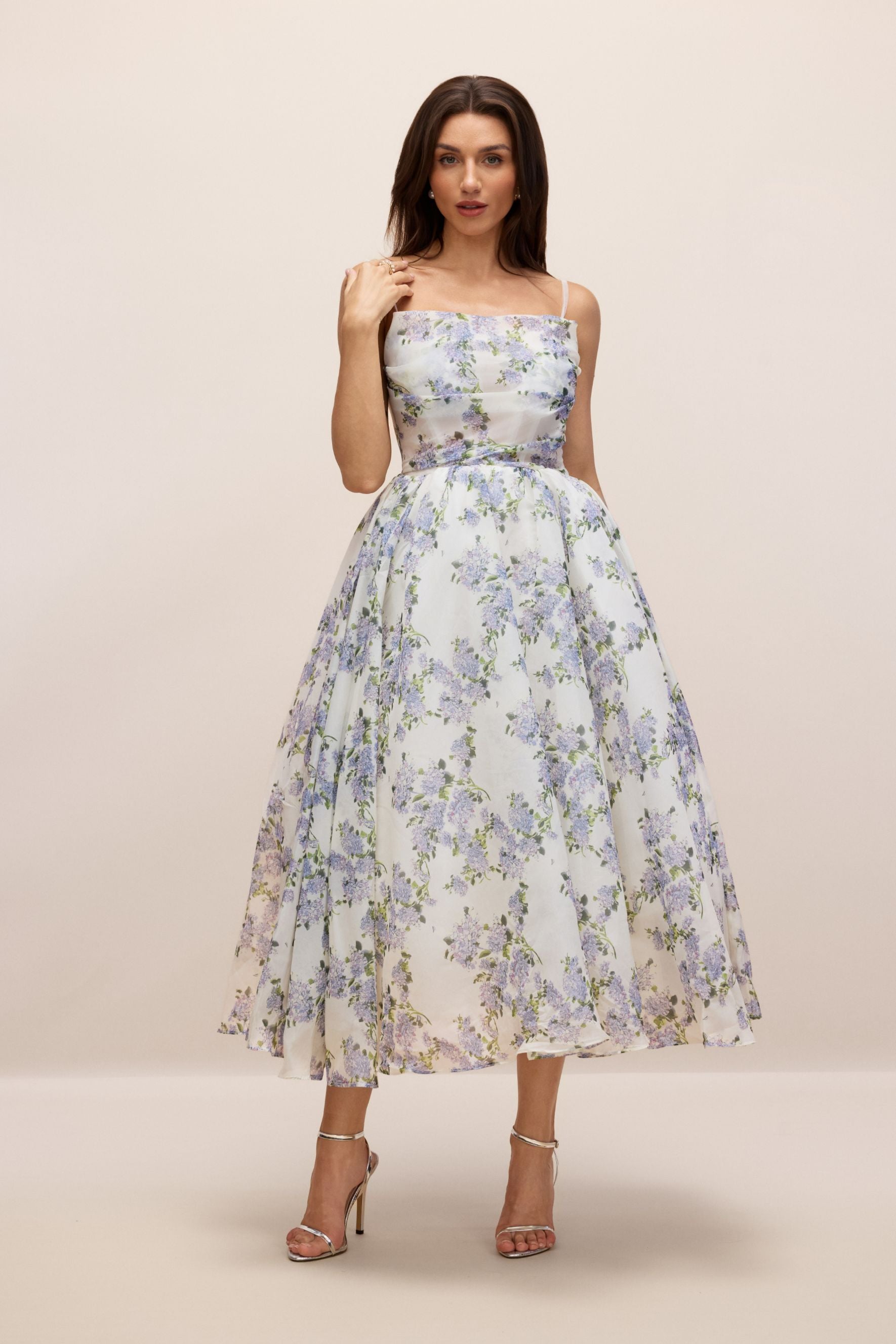 Ella Floral Printed Chiffon Midi Dress