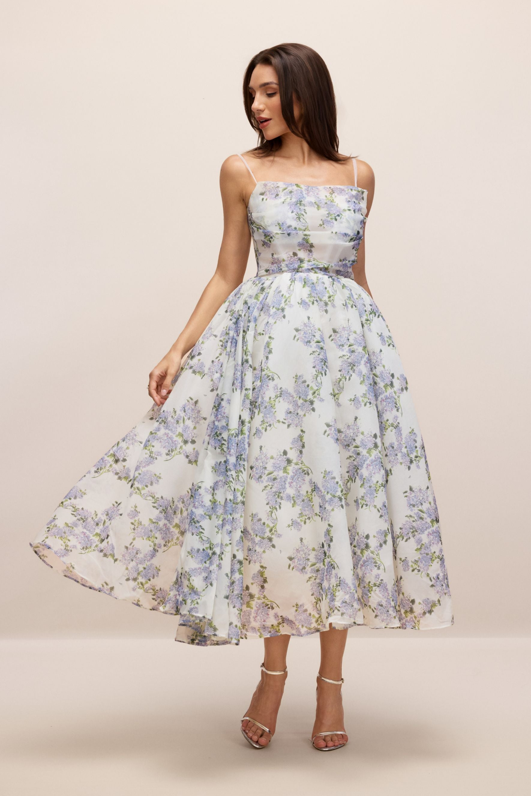 Ella Floral Printed Chiffon Midi Dress