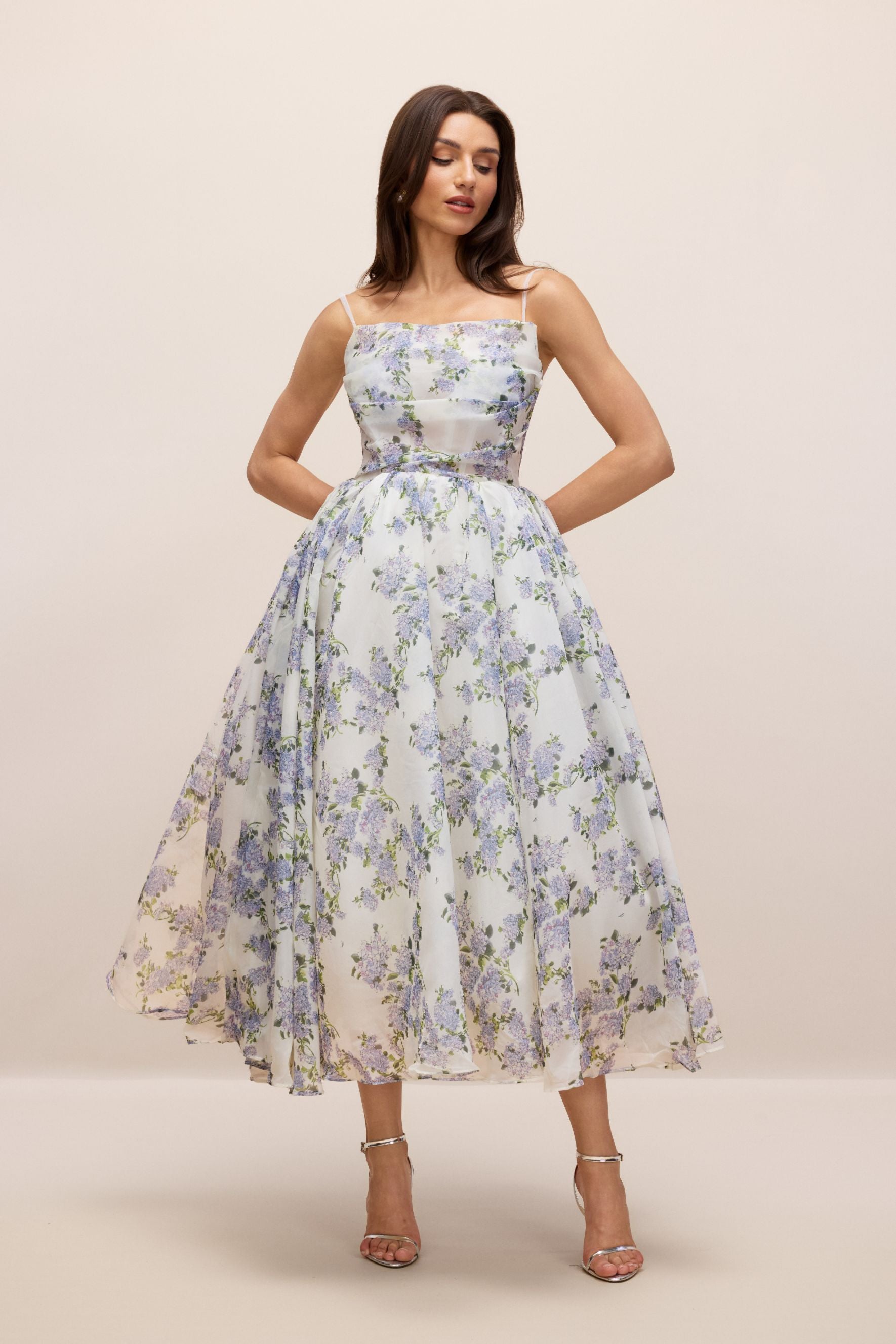 Ella Floral Printed Chiffon Midi Dress