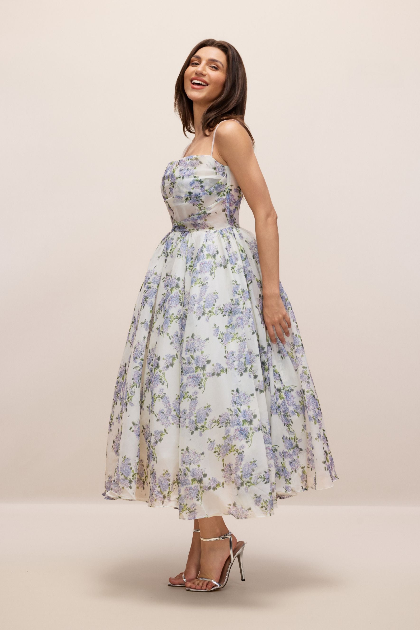 Ella Floral Printed Chiffon Midi Dress