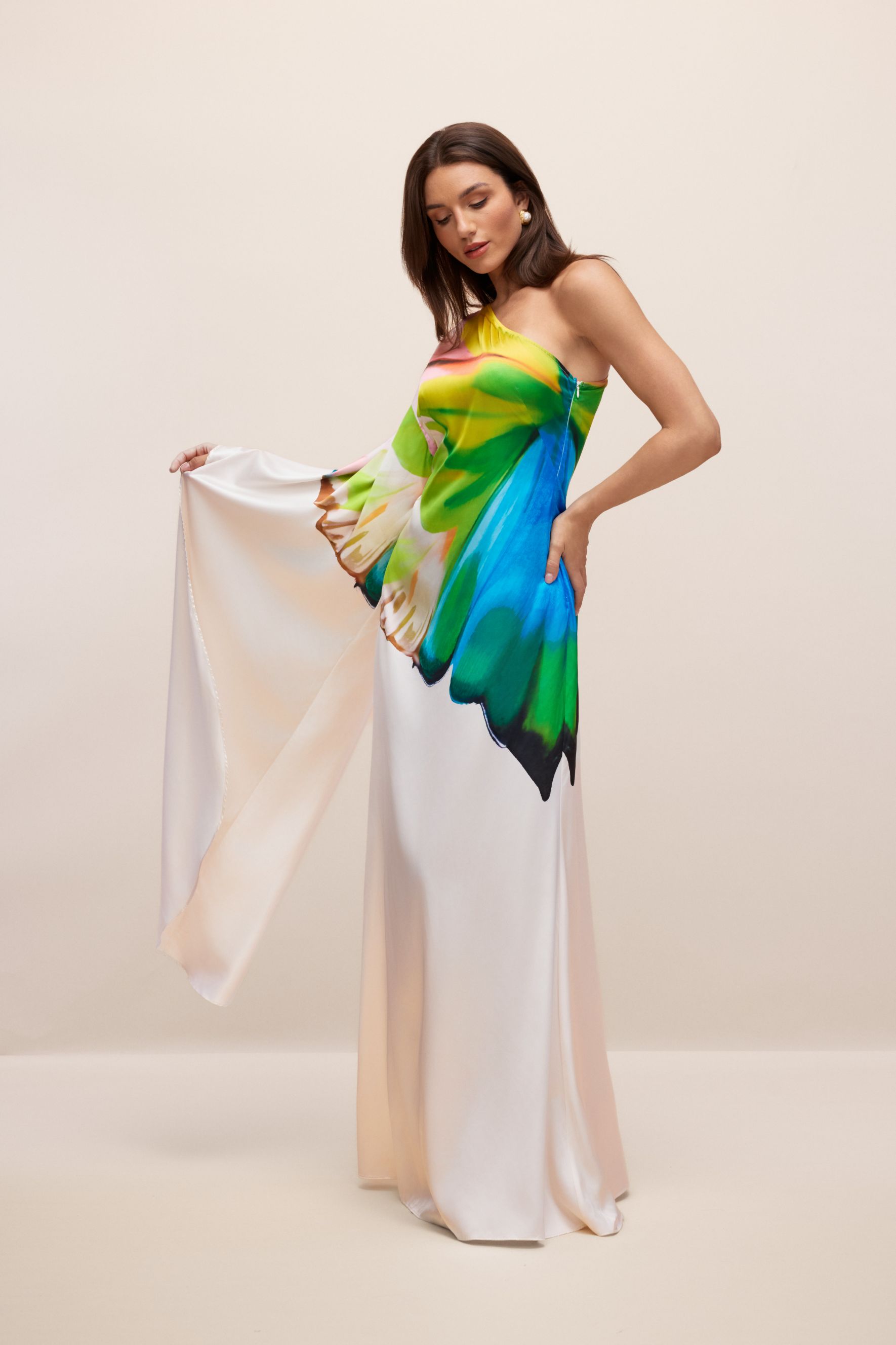 Bernice Printed Single Sleeve Maxi Dress