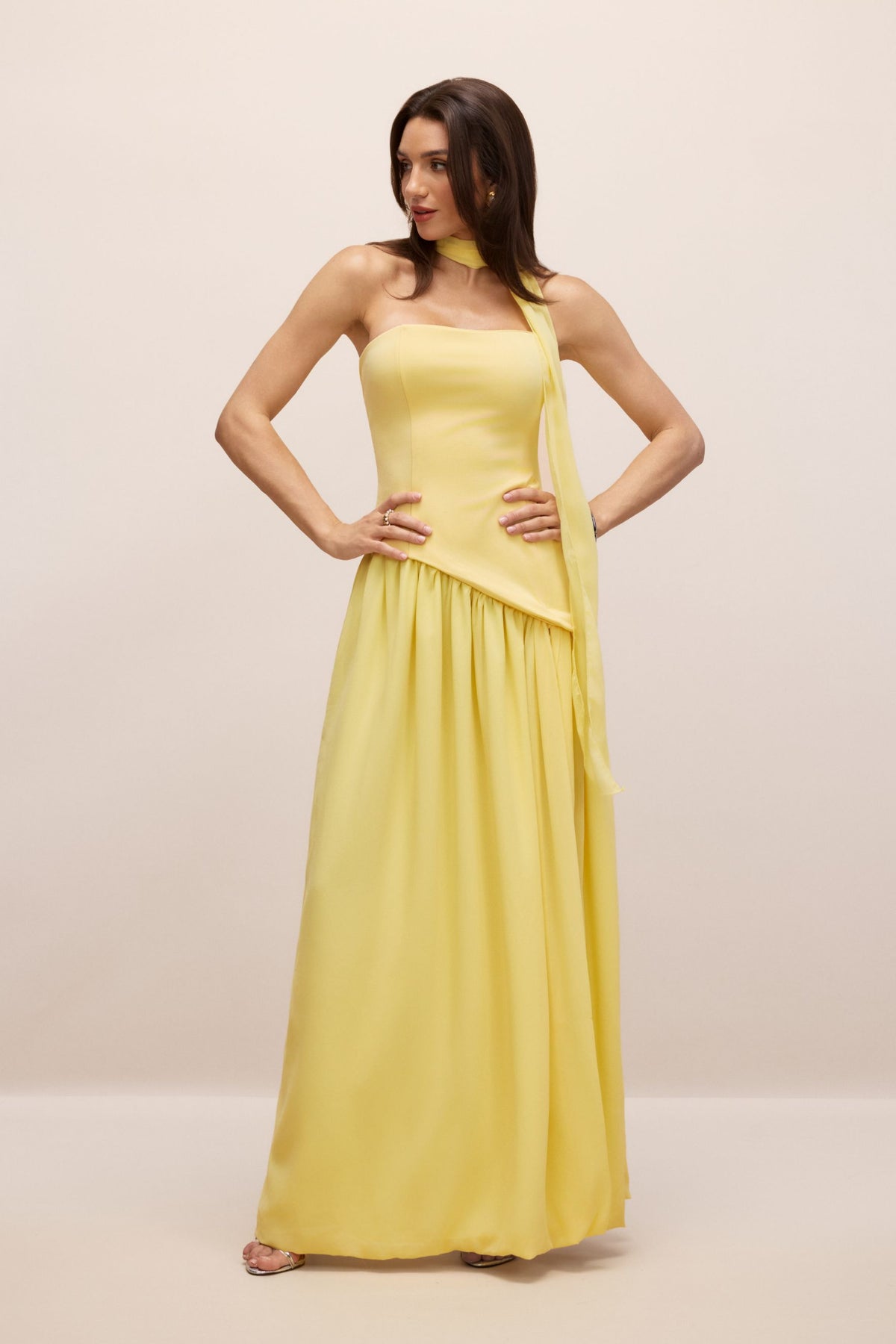 Paula High Slit Asymmetric Maxi Dress with Scarf