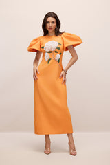 Marnia Puff Sleeve Floral Embroidered Maxi Dress