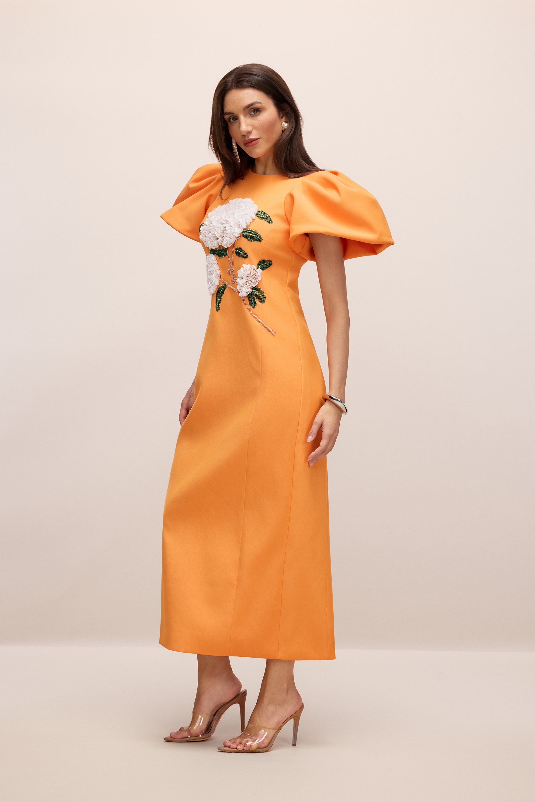 Marnia Puff Sleeve Floral Embroidered Maxi Dress