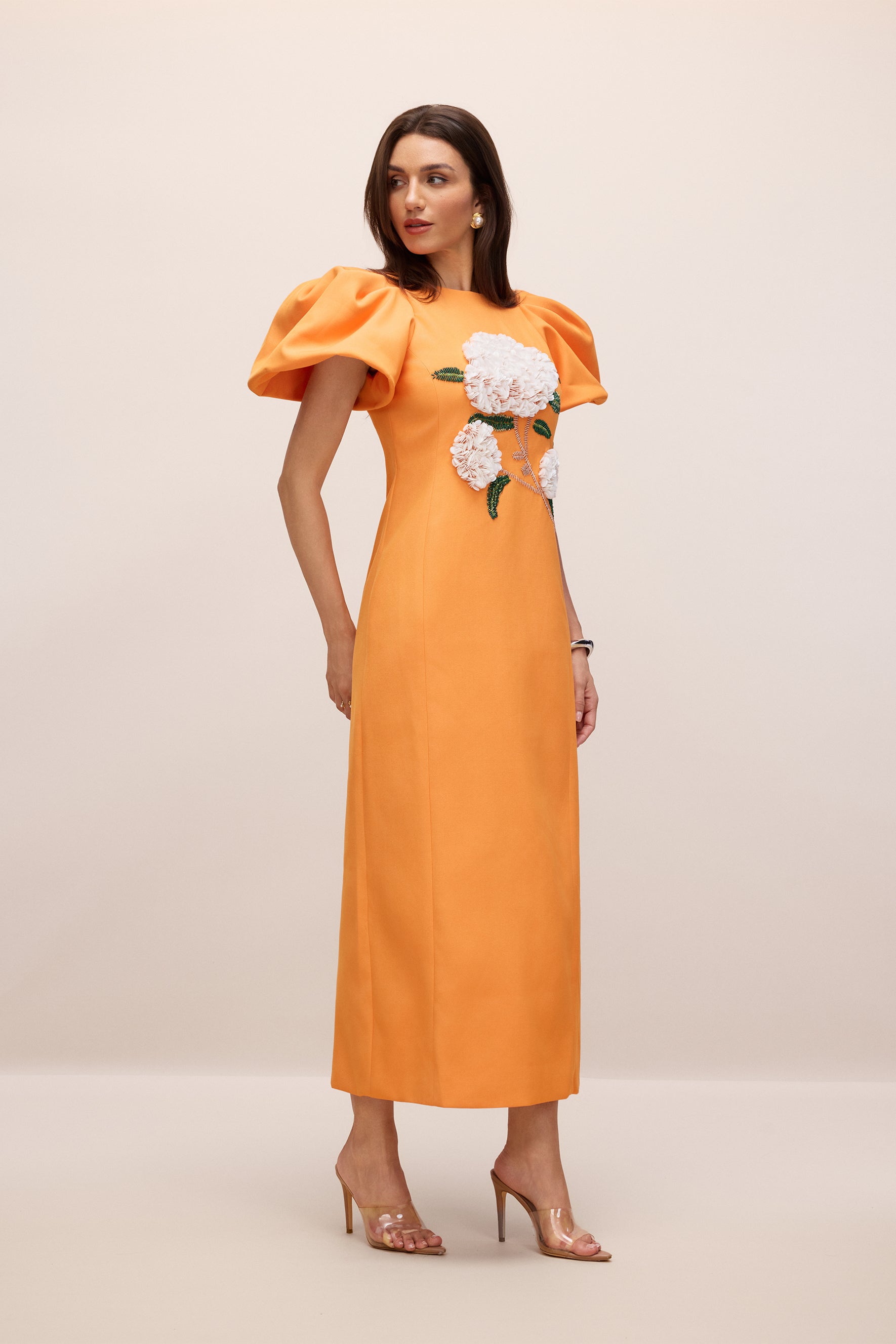 Marnia Puff Sleeve Floral Embroidered Maxi Dress