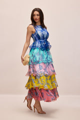 Cynthia Printed Tiered Ruffle Maxi Dress