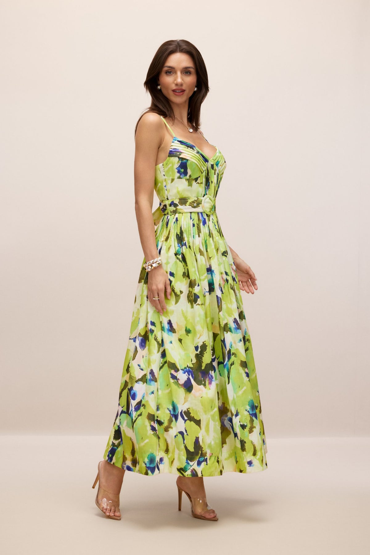 Zora Abstract Print Pleated Maxi Dress