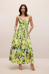 Zora Abstract Print Pleated Maxi Dress