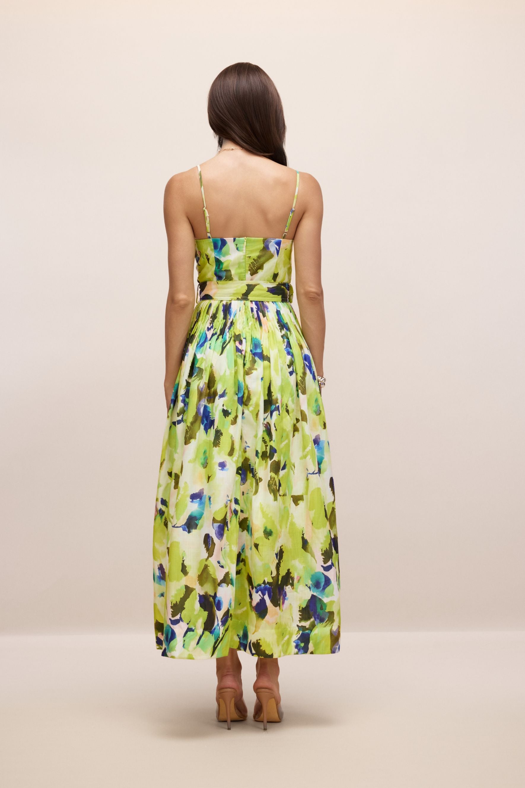 Zora Abstract Print Pleated Maxi Dress