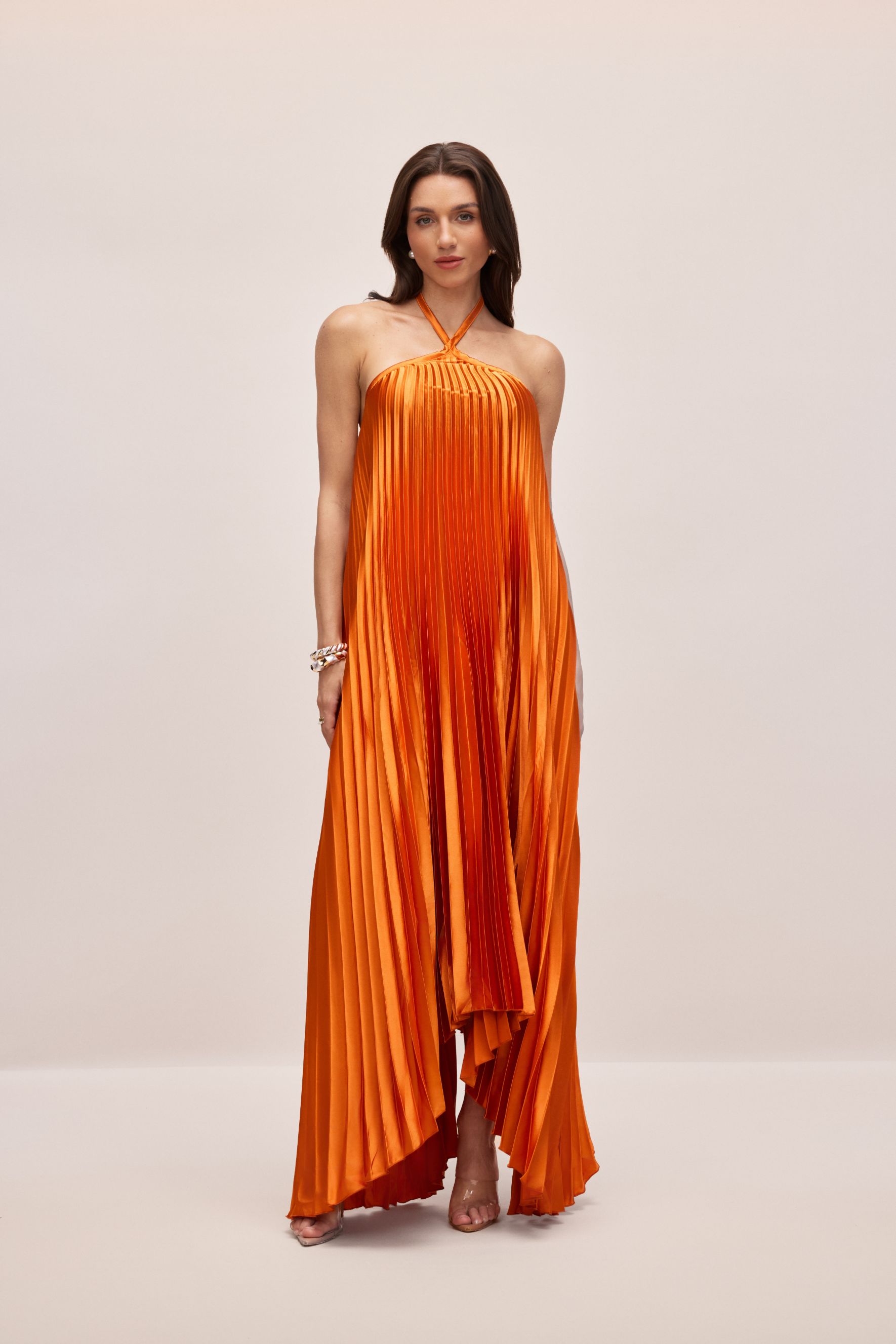 Novia Halter Neck Pleated Maxi Dress