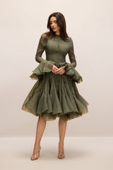 Gloria Long Sleeve Flared Hem Midi Dress