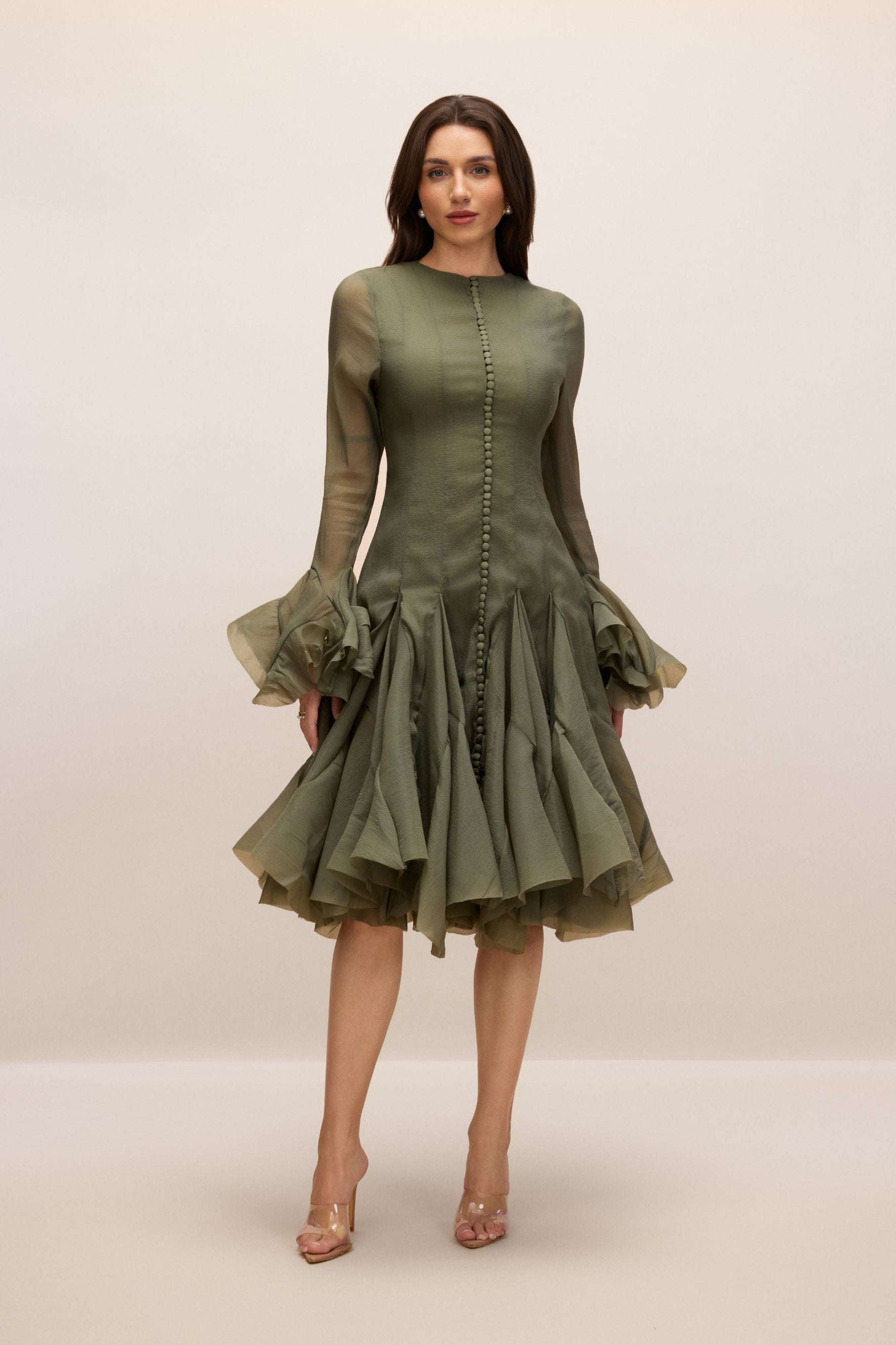 Gloria Long Sleeve Flared Hem Midi Dress