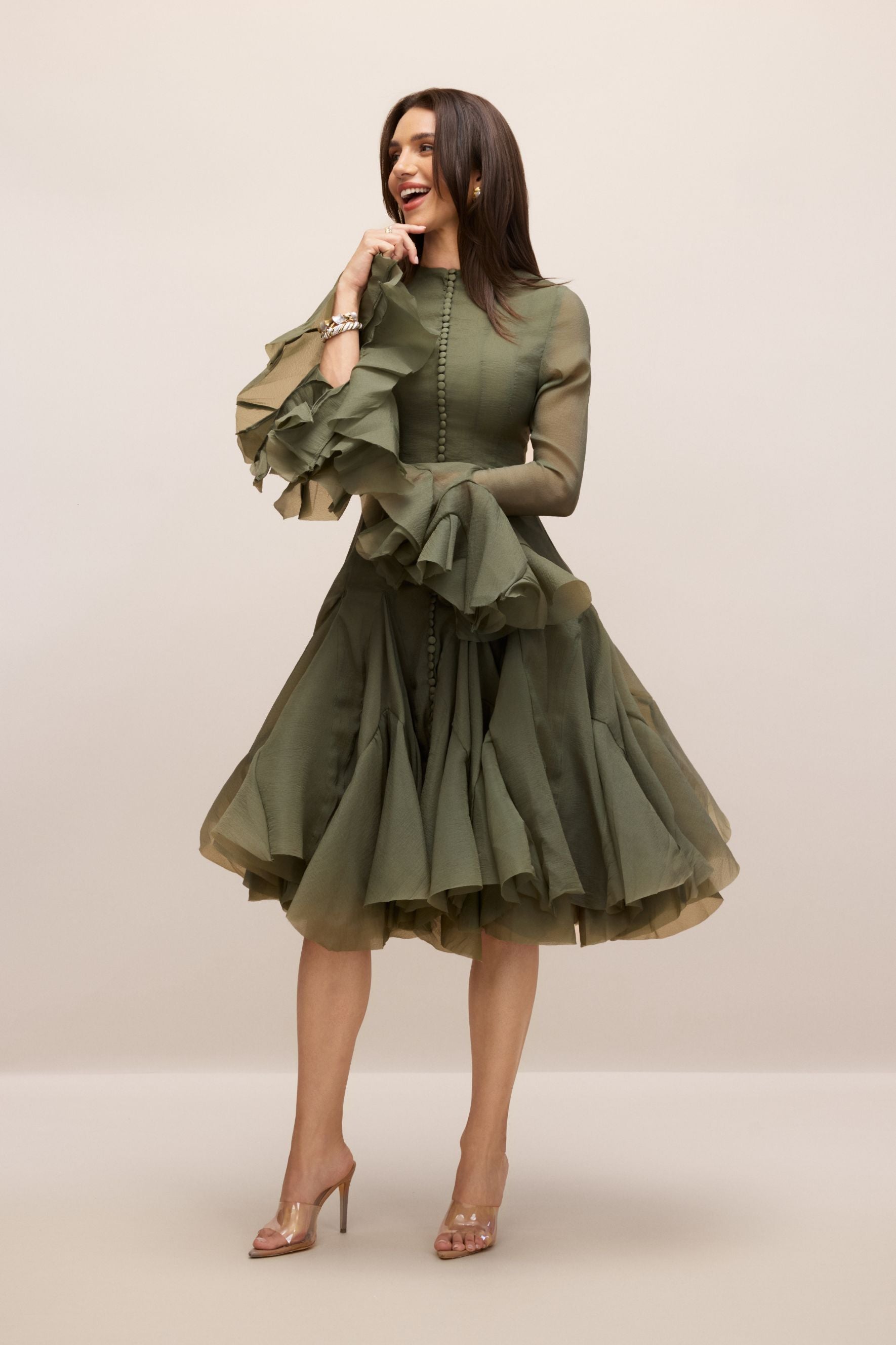 Gloria Long Sleeve Flared Hem Midi Dress