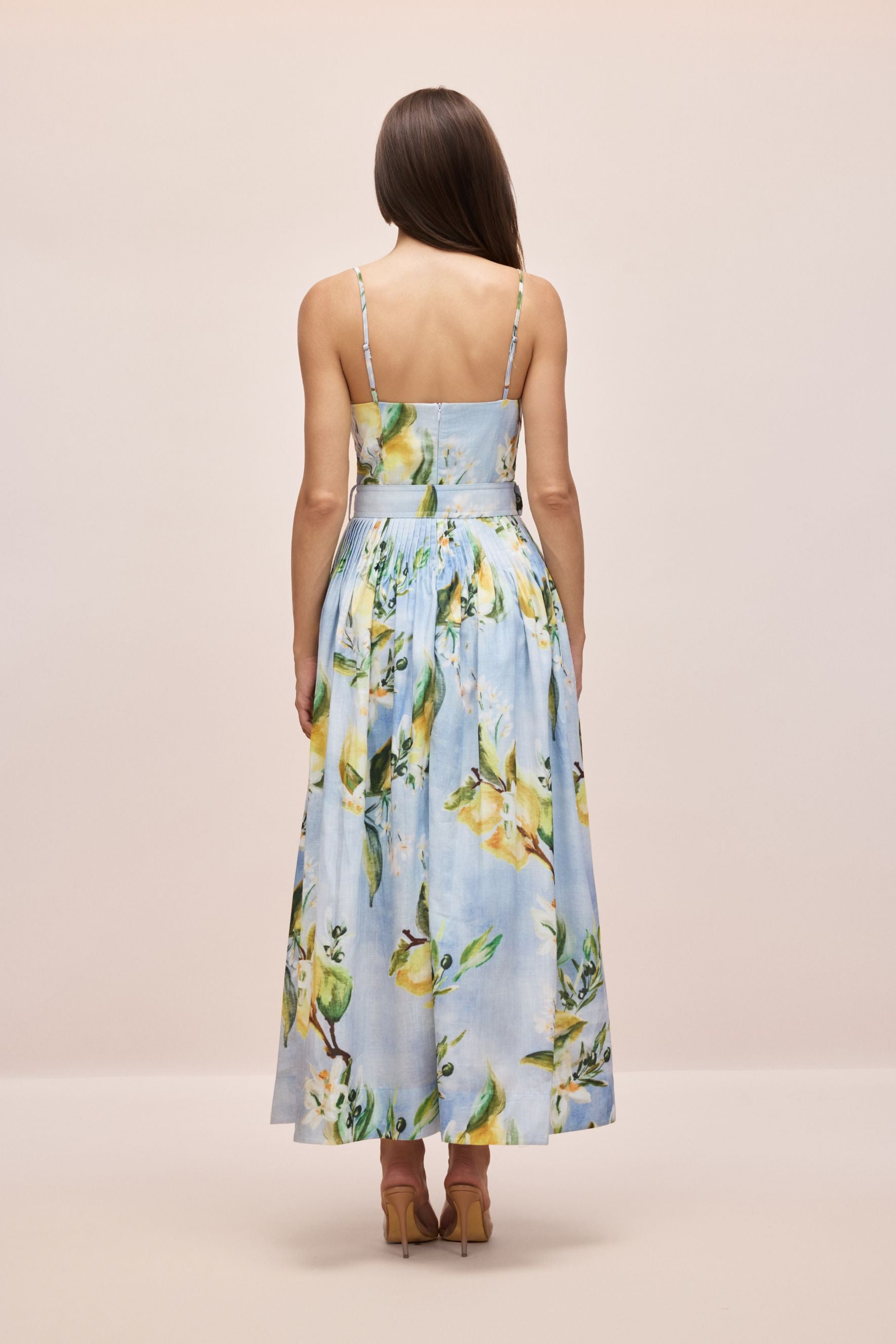 Joyce Lemon Print Spaghetti Strap Maxi Dress