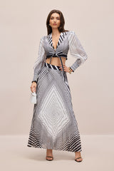 Tina Geometric Print V-neck Crop Top & Maxi Skirt Set