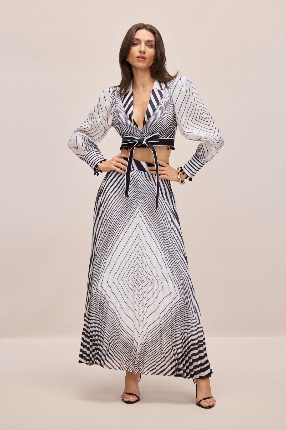 Tina Geometric Print V-neck Crop Top & Maxi Skirt Set