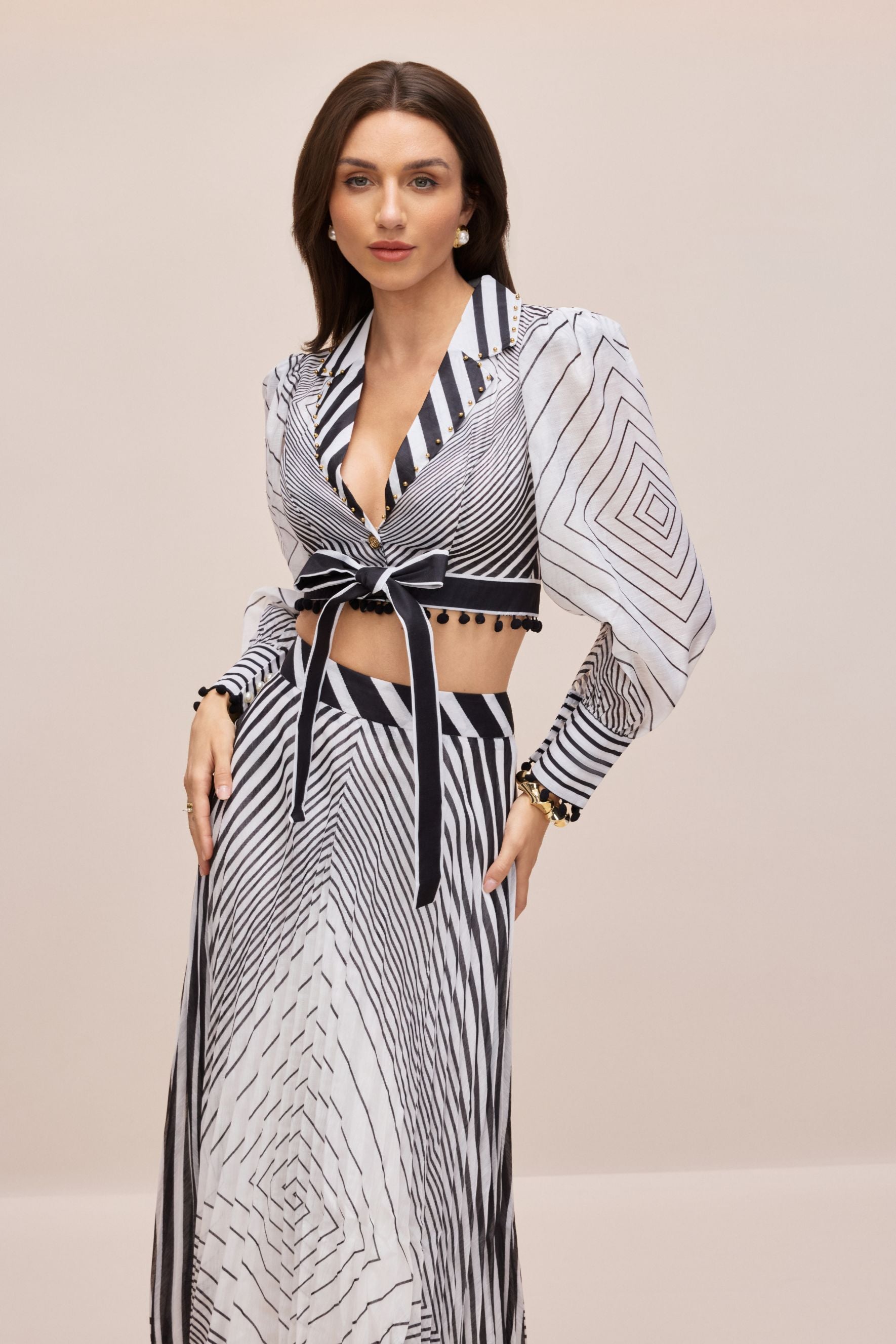 Tina Geometric Print V-neck Crop Top & Maxi Skirt Set