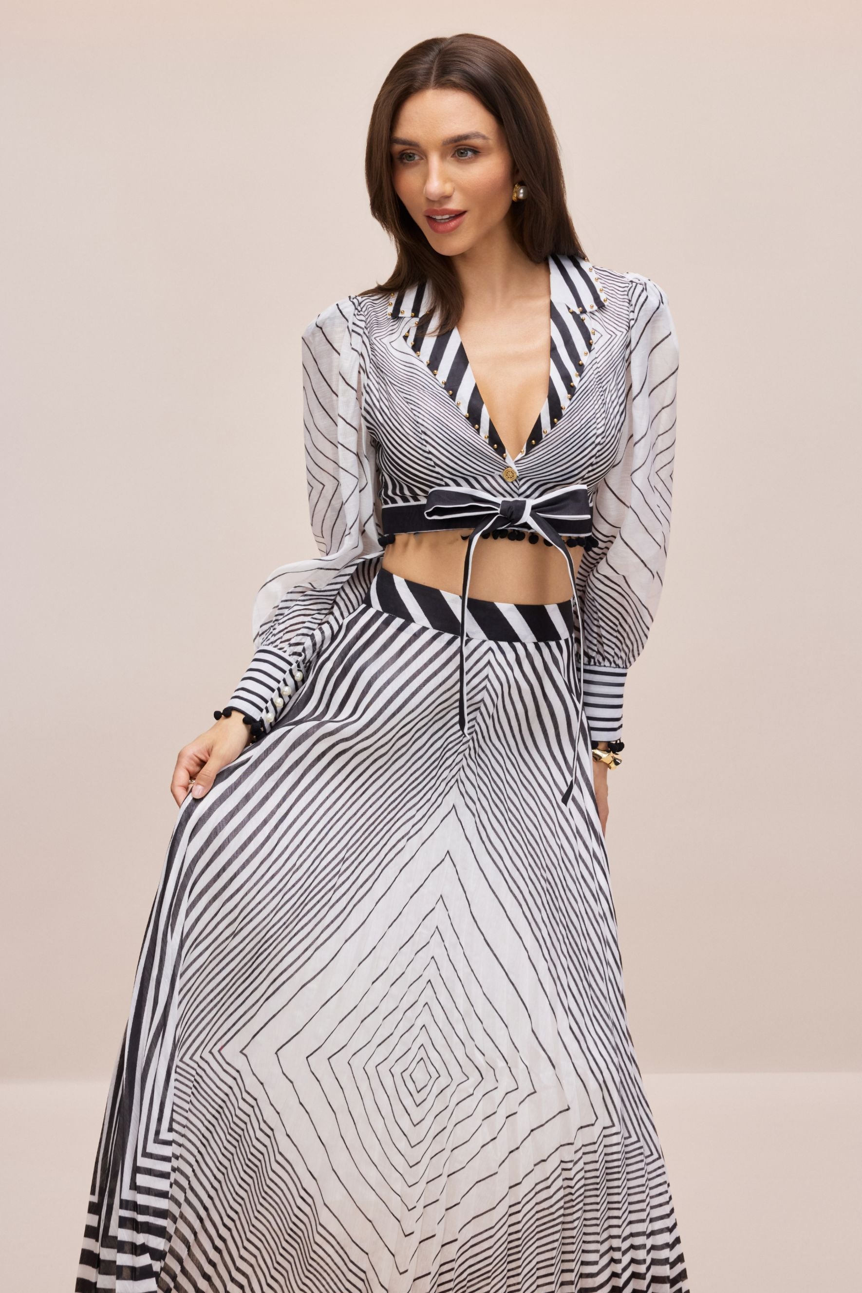 Tina Geometric Print V-neck Crop Top & Maxi Skirt Set