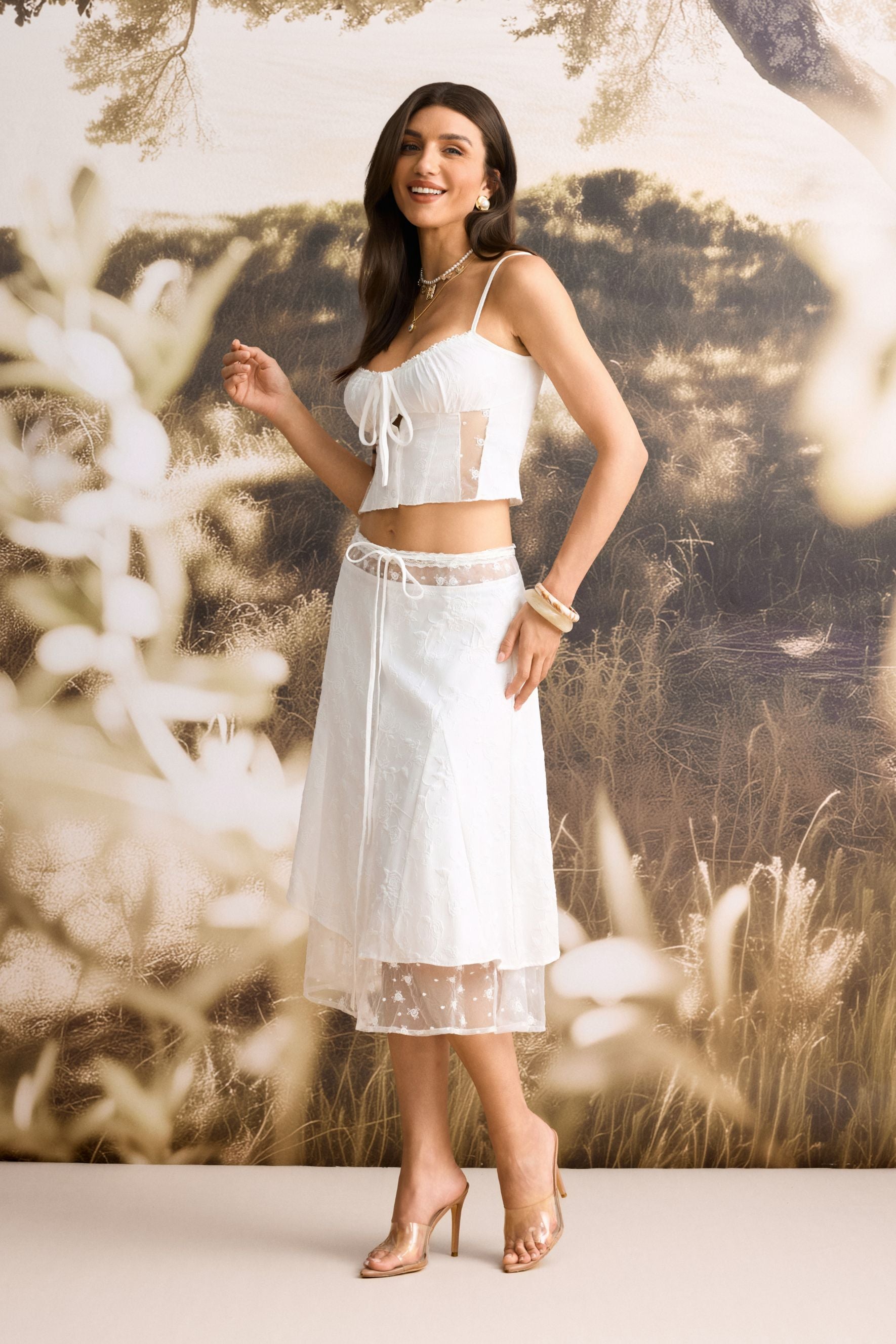 Brina Spaghetti Strap Lace Corset & Midi Skirt Set