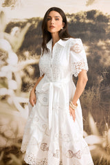 Ella Short Sleeve Embroidered Lace Midi Dress