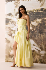 Ophelia Floral Applique Asymmetric Hem Maxi Dress